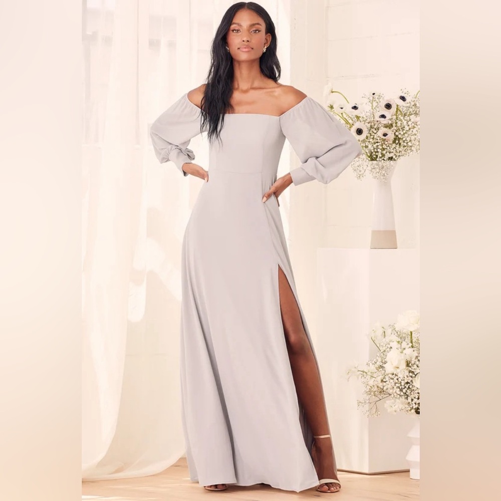 Lulu’s Gray Square Neck Bridesmaid Dress